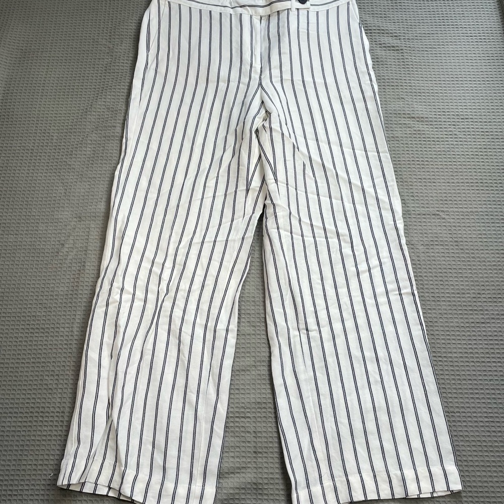 J.Jill Linen Blend Stripe Trouser Pants 16 Womens Wide Leg Full Length